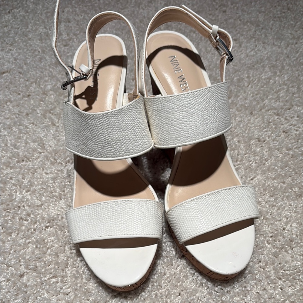 Nine West White Block Heel Sandals